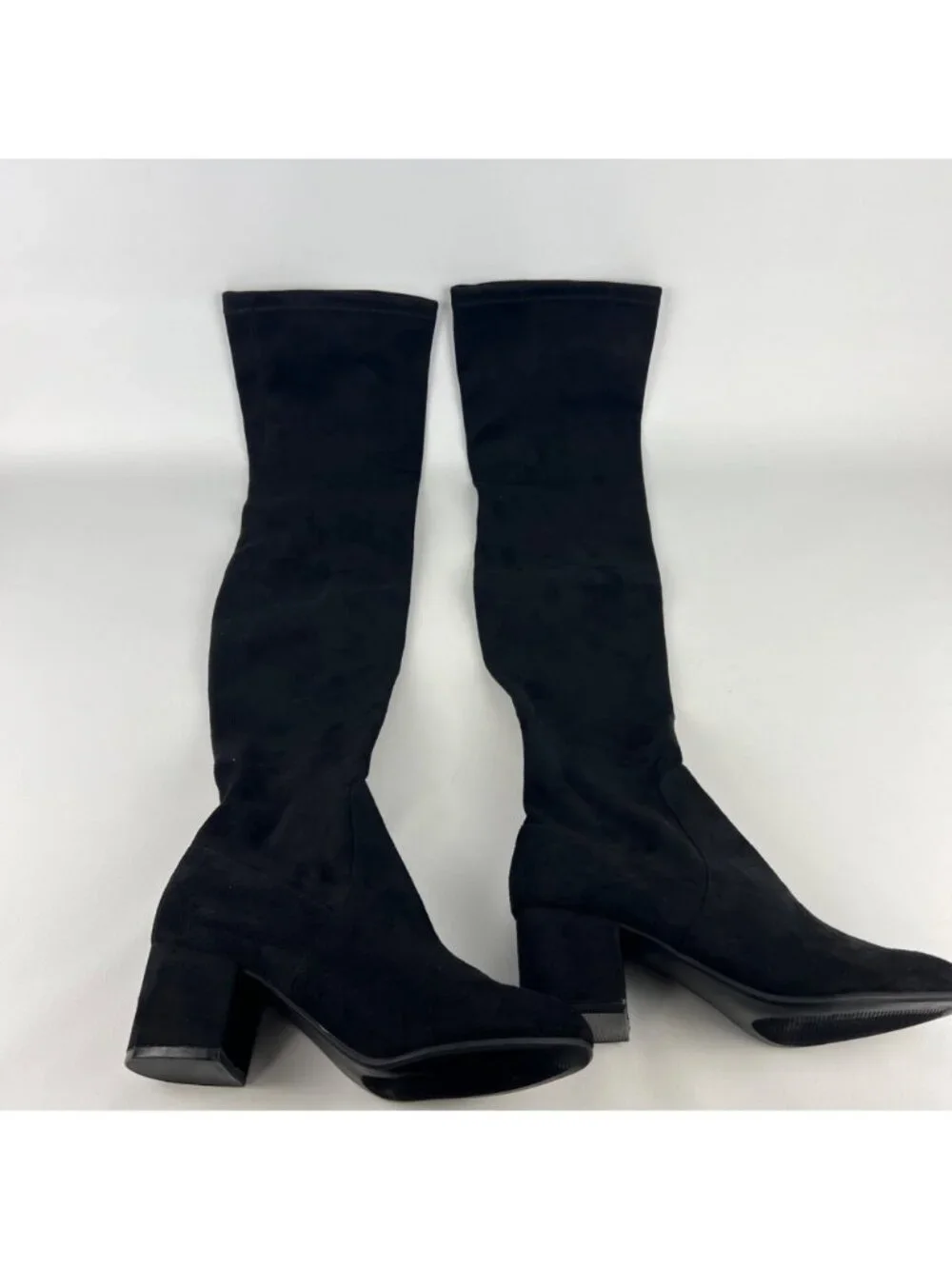 Steve Madden Womens Isaac Black Faux Suede Over the Knee Boots Block Heel size 6